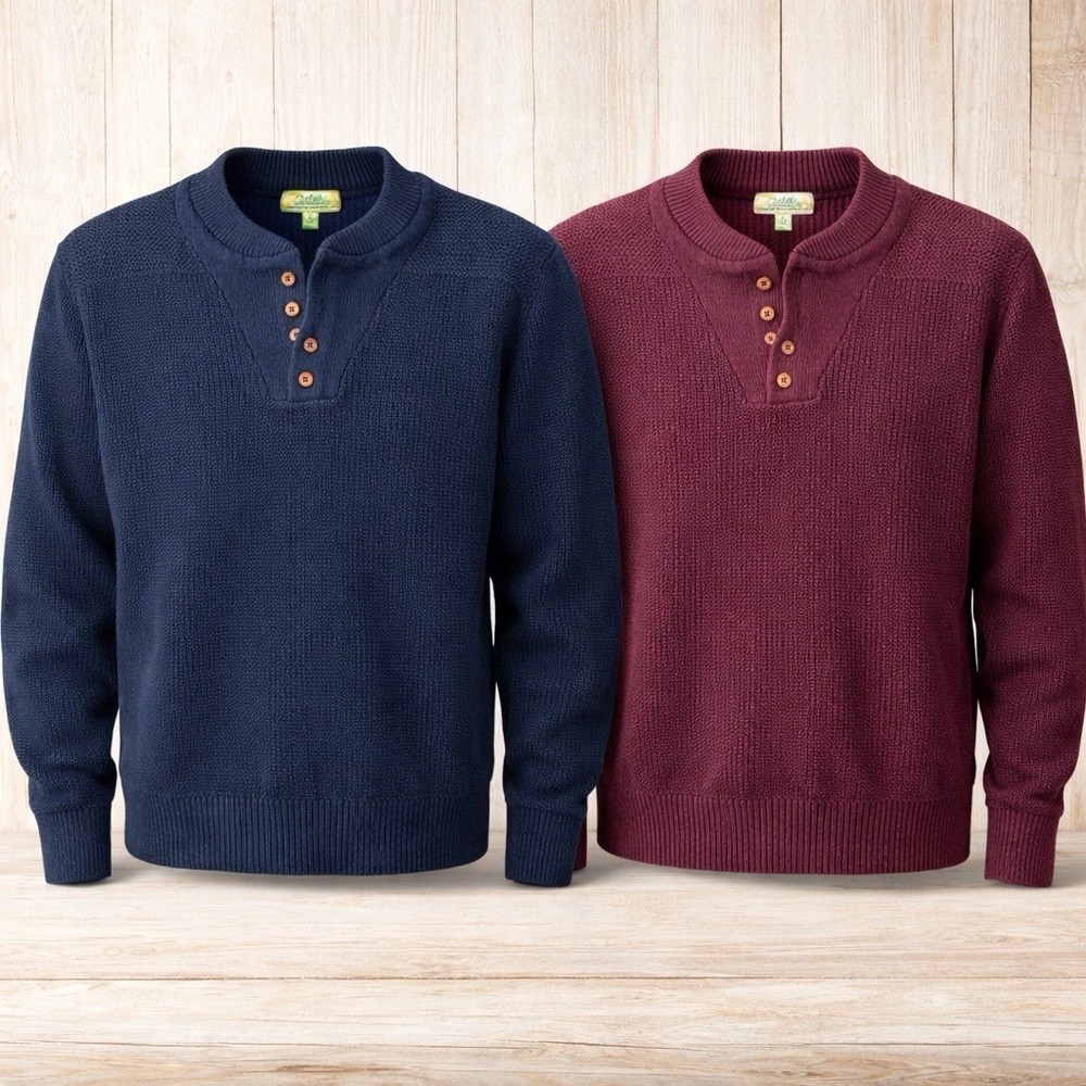 Cabela's Henley Sweater‎ Lot XL Heavy Knit Chunky Vintage Cabin Core Fisherman